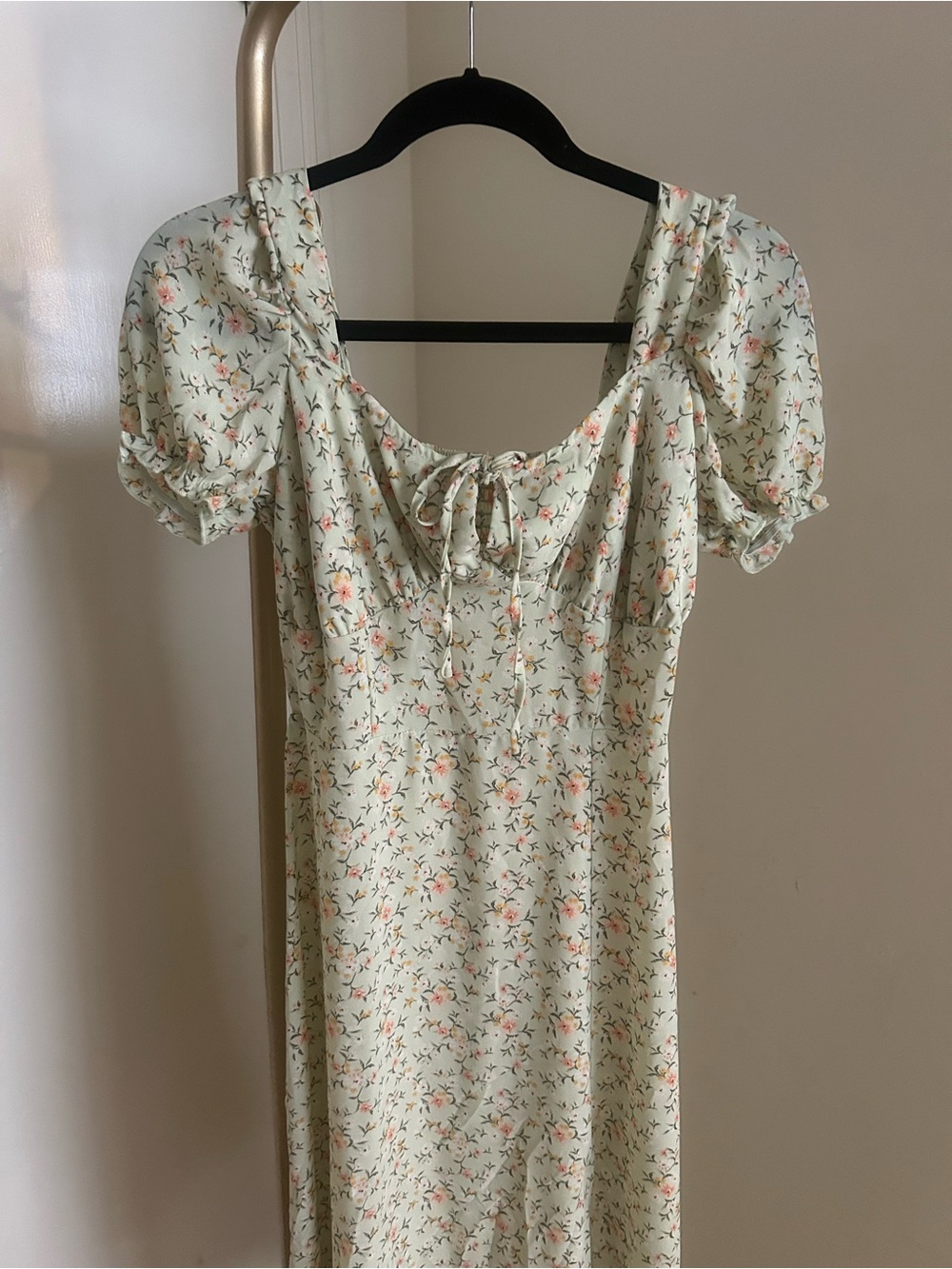 Hesperus Sage Green Floral Cottagecore Puff Sleeve Midi Dress - Picture 2 of 7